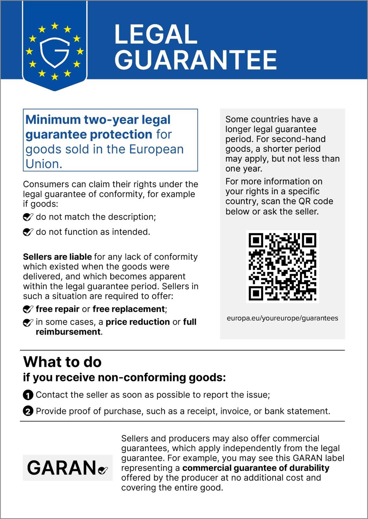 Legal guarantee Notice EU