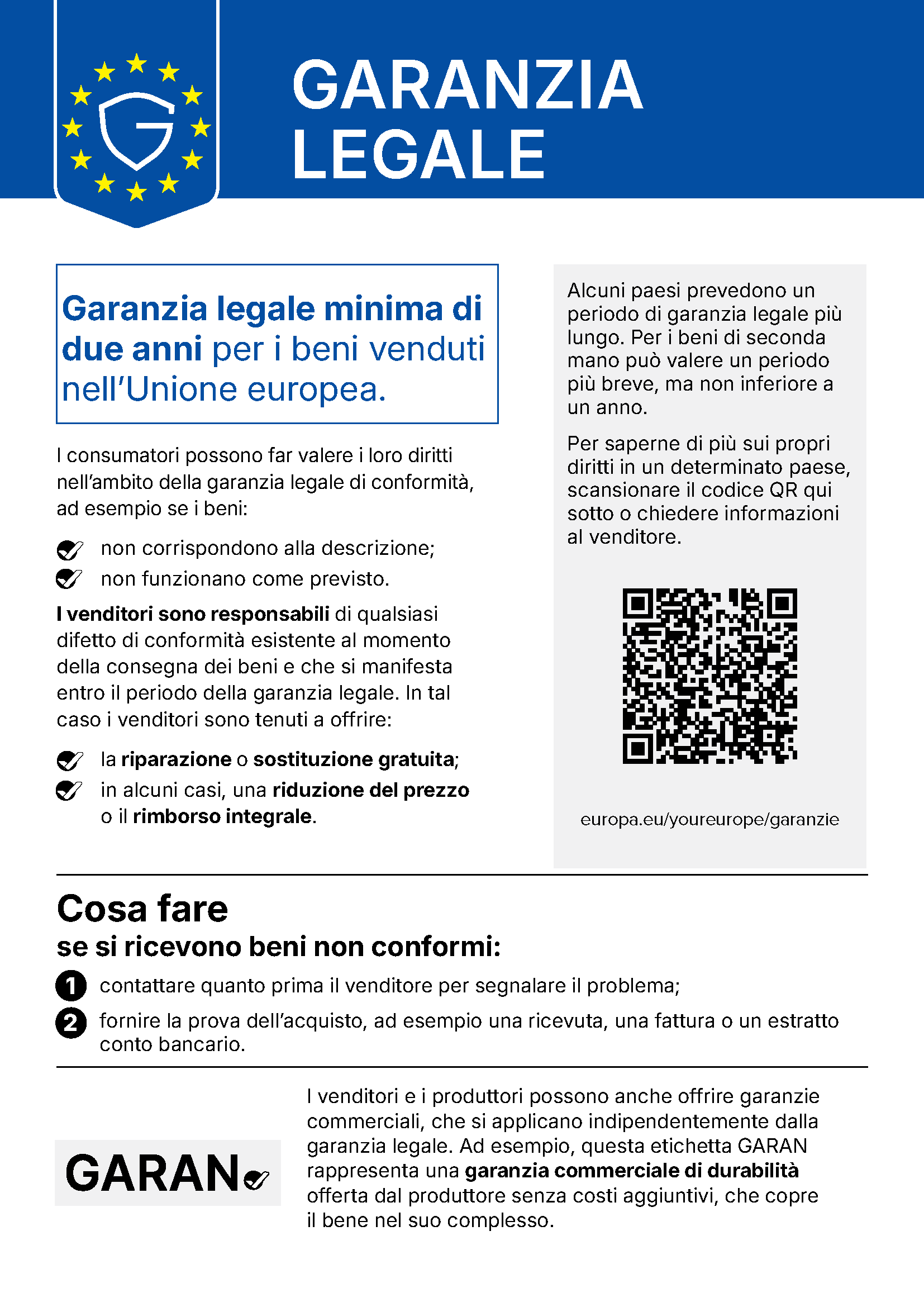 I vostri diritti di garanzia legale
